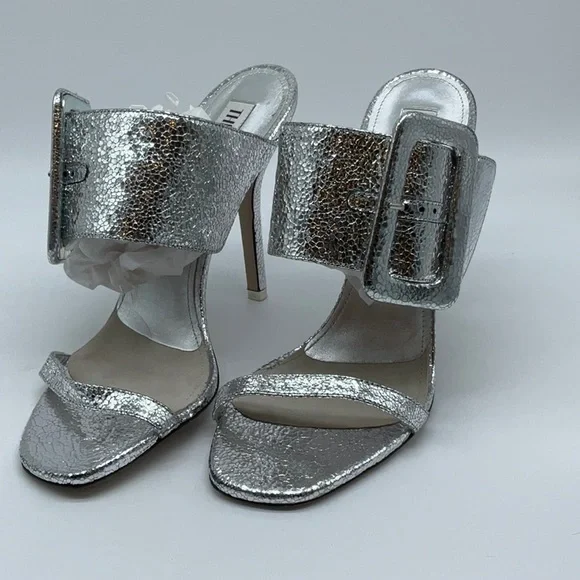 ATTICO Ester Crackled Metallic-leather Mules In Silver - Picture 3 of 16